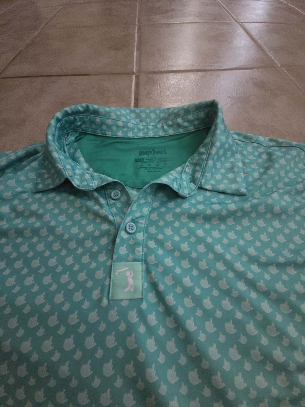 Bogey Bros Birdie Finger Polo Shirt Green Performance Golf Men's - Picture 3 of 3